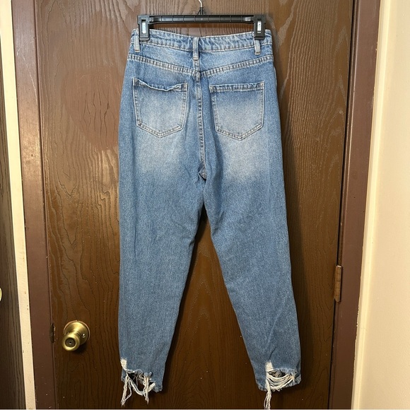 Missguided Womens Jeans 2 Petite Blue Mom Tapered High Waist Ripped Denim Pants - Picture 3 of 4